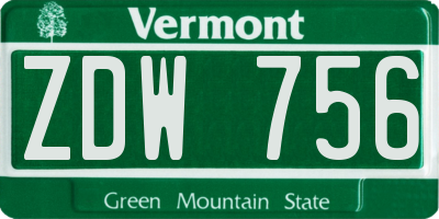 VT license plate ZDW756
