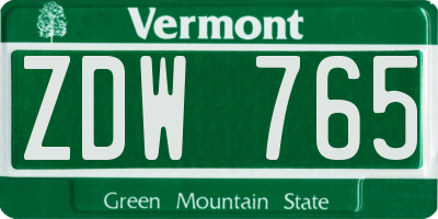 VT license plate ZDW765