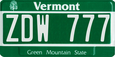 VT license plate ZDW777
