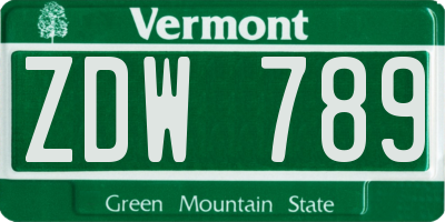 VT license plate ZDW789