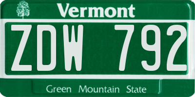VT license plate ZDW792