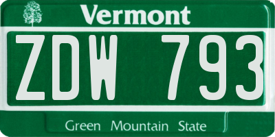 VT license plate ZDW793