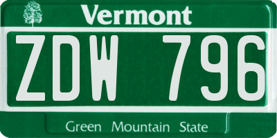 VT license plate ZDW796