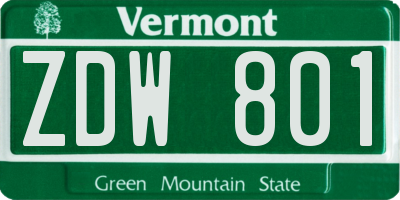 VT license plate ZDW801
