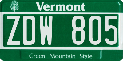 VT license plate ZDW805