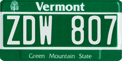 VT license plate ZDW807
