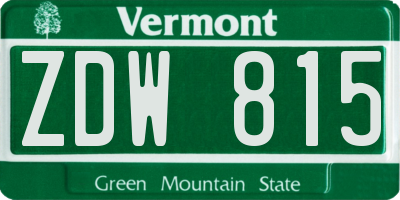 VT license plate ZDW815