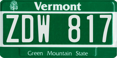 VT license plate ZDW817