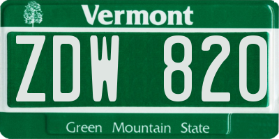 VT license plate ZDW820
