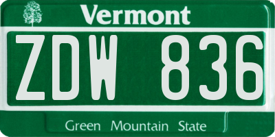 VT license plate ZDW836