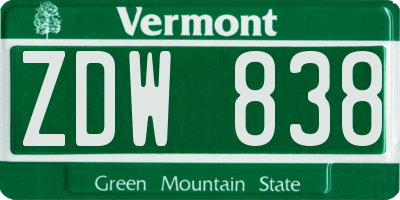 VT license plate ZDW838