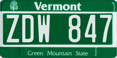 VT license plate ZDW847