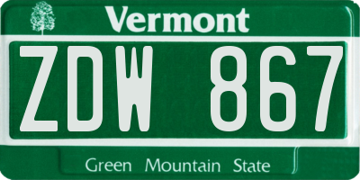 VT license plate ZDW867
