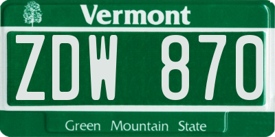 VT license plate ZDW870