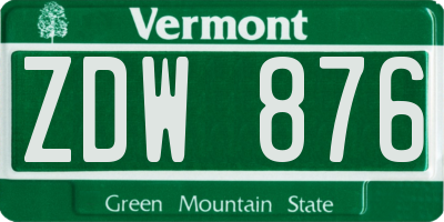VT license plate ZDW876