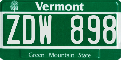 VT license plate ZDW898