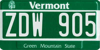 VT license plate ZDW905