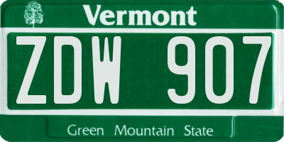VT license plate ZDW907