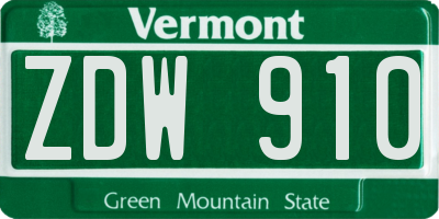 VT license plate ZDW910