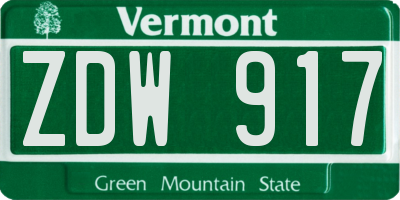 VT license plate ZDW917