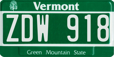 VT license plate ZDW918