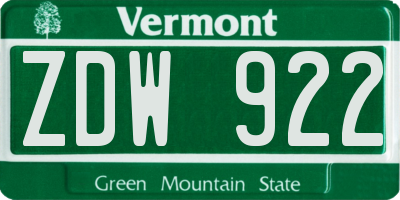VT license plate ZDW922