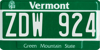 VT license plate ZDW924