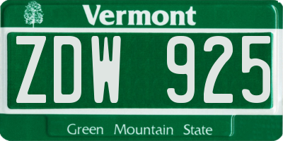 VT license plate ZDW925