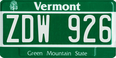VT license plate ZDW926