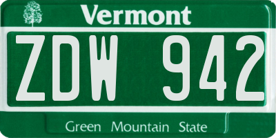 VT license plate ZDW942