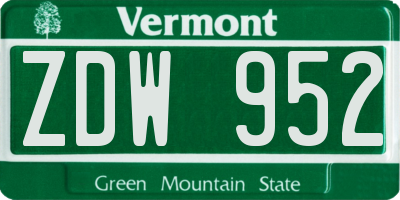 VT license plate ZDW952