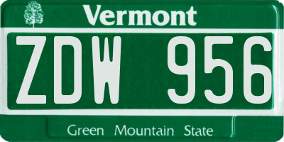 VT license plate ZDW956