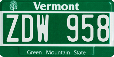 VT license plate ZDW958
