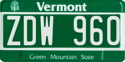 VT license plate ZDW960