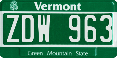 VT license plate ZDW963