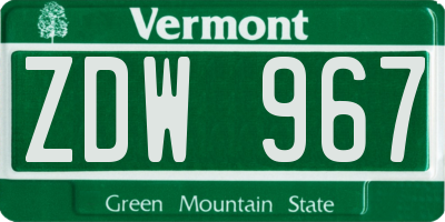 VT license plate ZDW967