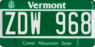 VT license plate ZDW968