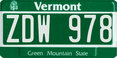 VT license plate ZDW978