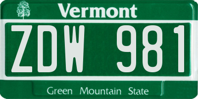 VT license plate ZDW981