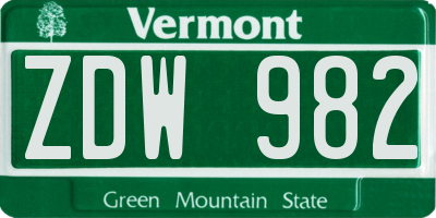 VT license plate ZDW982