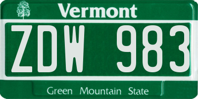 VT license plate ZDW983