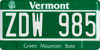VT license plate ZDW985