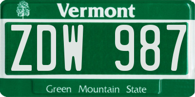 VT license plate ZDW987