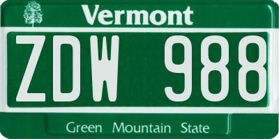 VT license plate ZDW988