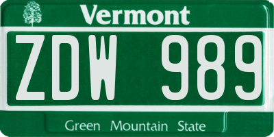 VT license plate ZDW989
