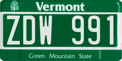 VT license plate ZDW991