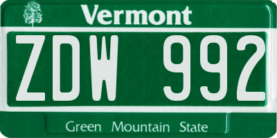 VT license plate ZDW992