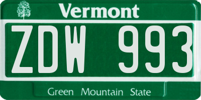 VT license plate ZDW993
