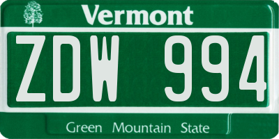 VT license plate ZDW994