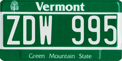 VT license plate ZDW995